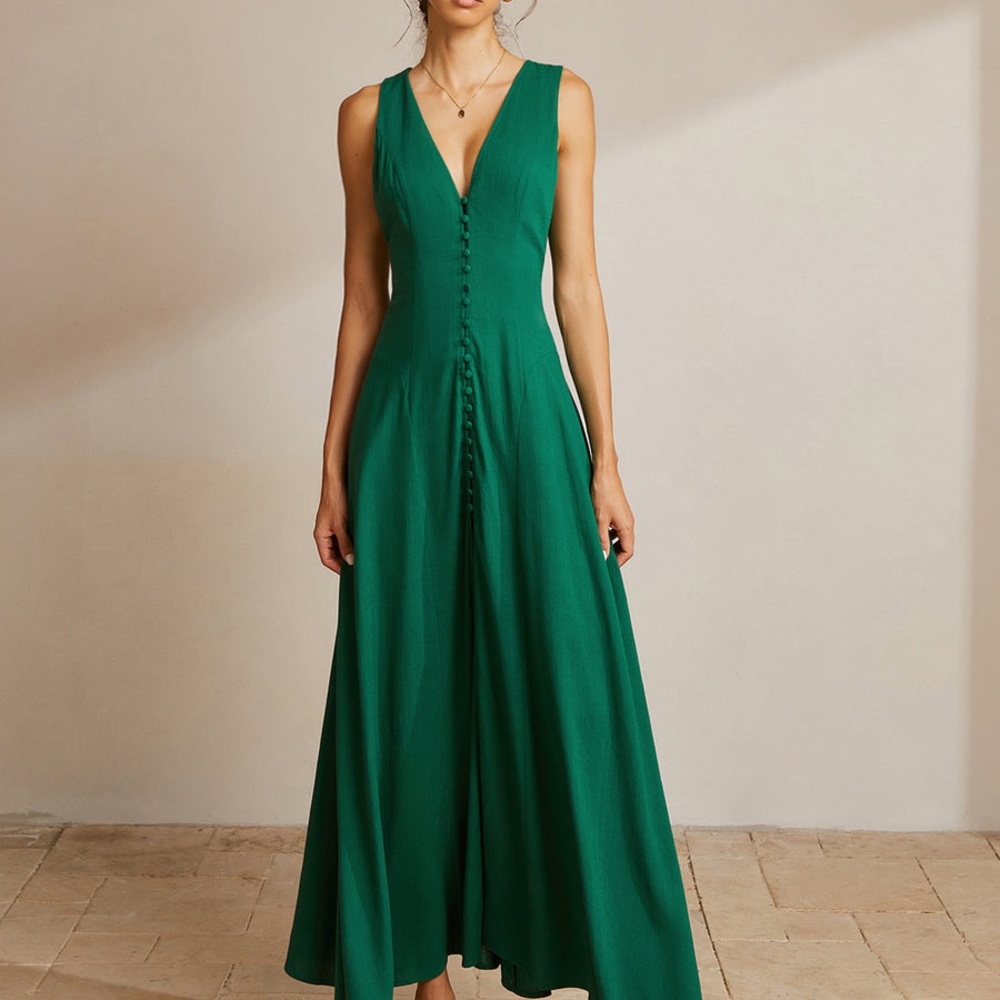 NWT - Sleeveless Button Front V-Neck Dress - green (medium)